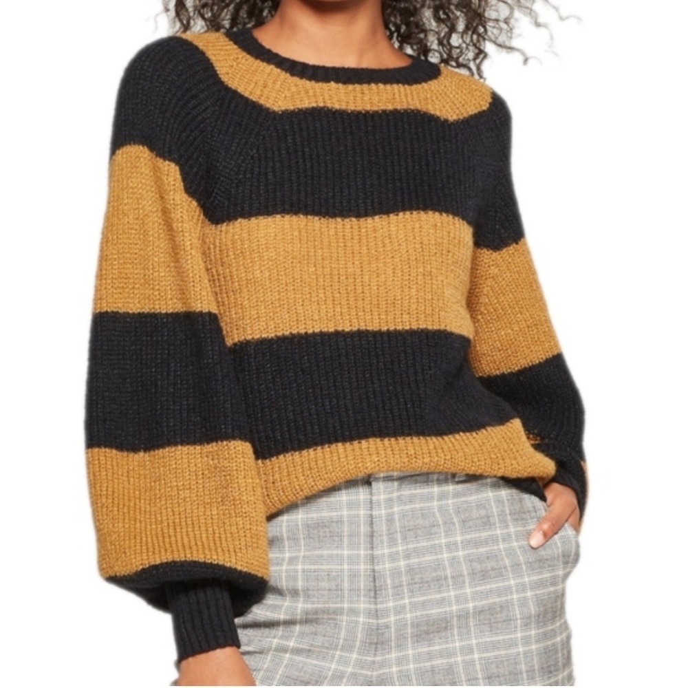Who What Wear‎ orange & black chunky striped sweater boxy oversized cozy grunge